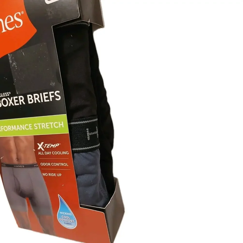 Hanes 3 Pc Boxer Briefs‎ X-Temp Comfort Stretch 2XL Black Gray Cool Odor Control